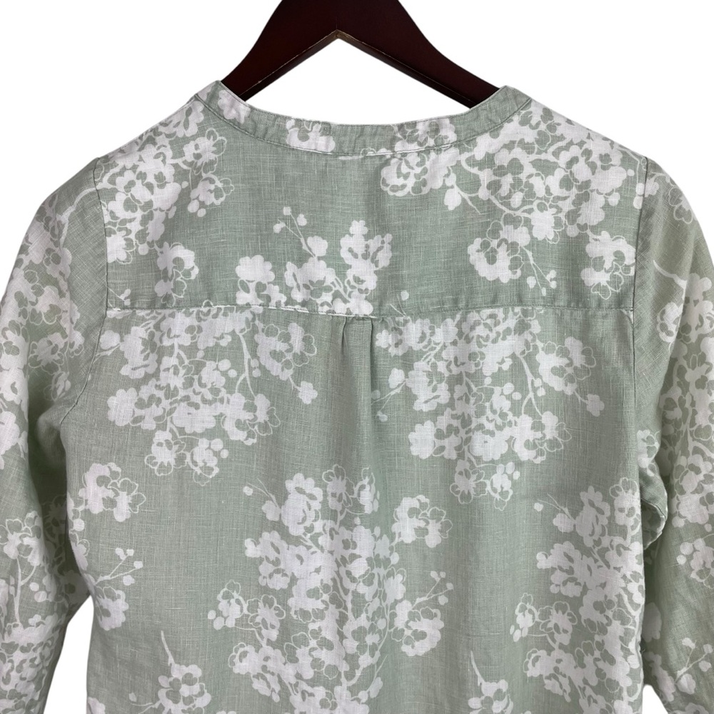 Boden | Sage Green White Floral Linen Split Neck Blouse - Picture 5 of 9